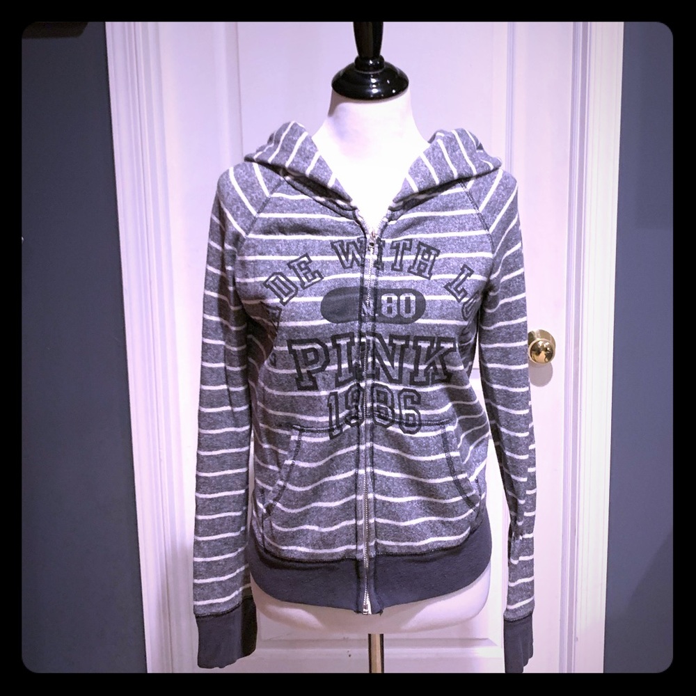 Navy Stripe Pink Zip Hoodie